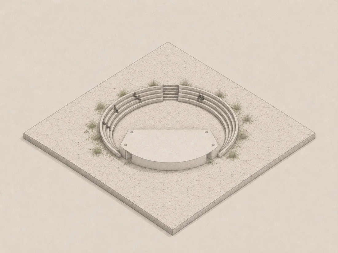 Sunken amphitheatre with bleachers