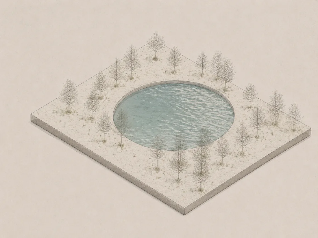 Reflective pond in a sealed pit